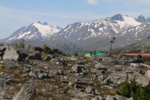 Rocky terrain and glaciers in the distance as you leave Fraser Meadows