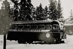 BYN Bus stopped at one of the Alaska Highway Lodges