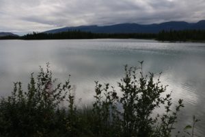 Boya Lake on a grey day