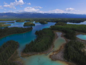 Aerial view of Boya Lake, BC looking southeast