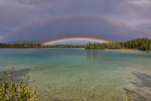Rainbow over Boya Lake, BC after thundershow 